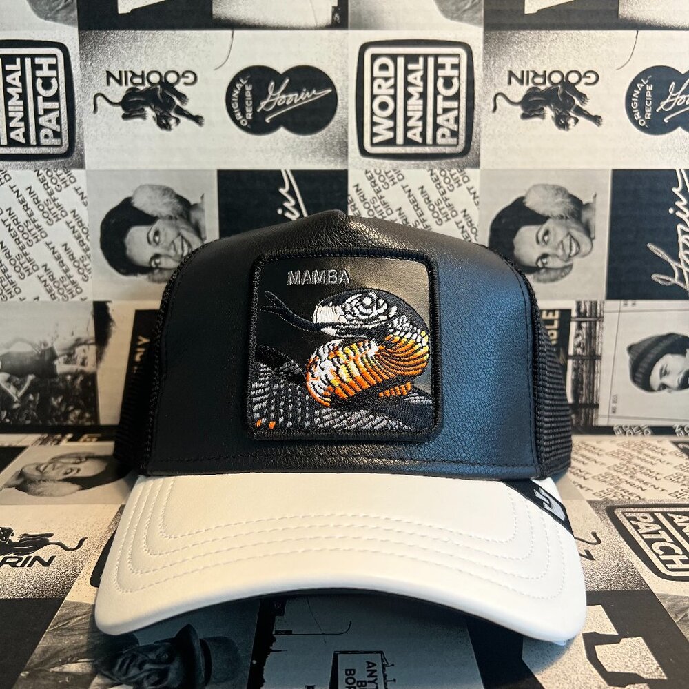 Authentic Goorin Bros Shleather Snake "Mamba" Black White Leather Hat (NWT)